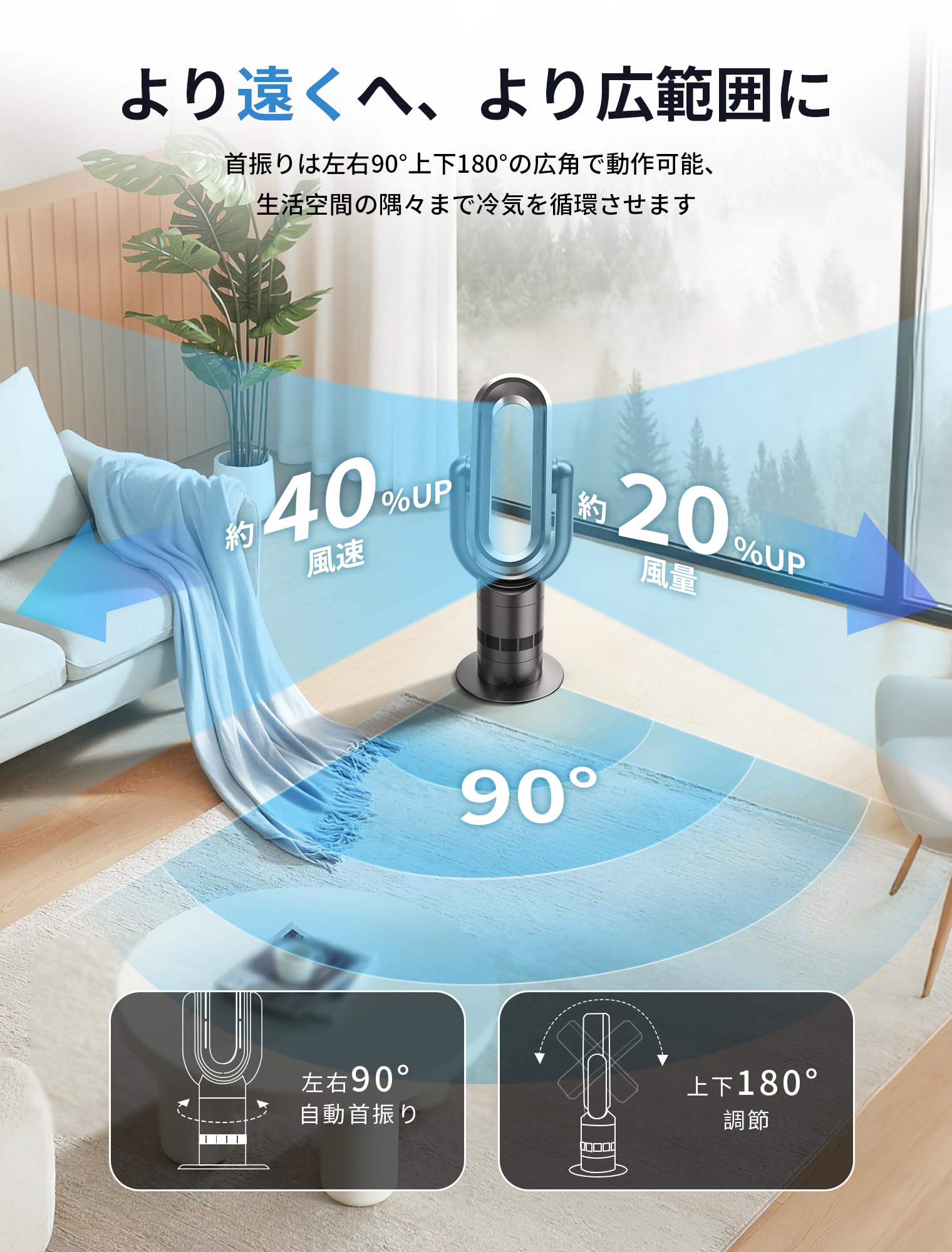 Q8-PRO Hot + Cool 首振りタワーファン 2023年製 Amazon | 【節電対策】タワーファン 扇風機 羽なし 冷風 温風